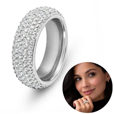 Edelstahl Fingerring Silber Weiß mit Strass Zirkon Unisex Glitzerring Geschenk - Bild 1 von 4