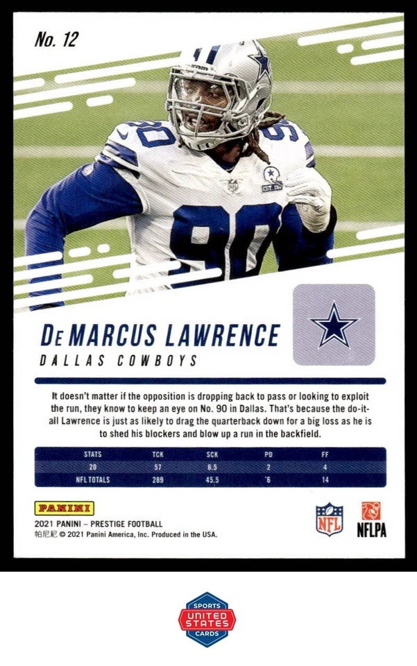 2021 Panini Prestige #12 DeMarcus Lawrence Xtra Points Astral - Image 2 of 2
