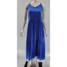 FRNCH Jailys Dress Womens M Blue Silk Viscose Criss Cross Open Back Tiered
