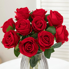 12PCS Artificial Roses Silk Flowers Fake Roses Bouquet Long Stem for Home Wed...