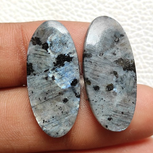 35ct Natural blue fire larvikite cabochon oval shape designer gemstone R11279 - Picture 3 of 5