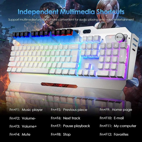 Gaming Keyboard Mouse Headset Combo Wired Rainbow LED Backlit 104key Metal Panel - Picture 2 of 19