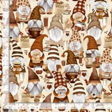 Coffee Gnome Fabric By The Yard Gnomes Kitchen Cotton Timeless Treasures C2027