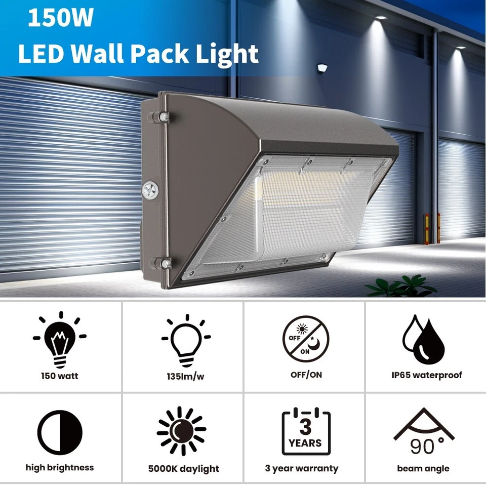 150W LED Wallpack Light 18000Lumen 5000K Daylight IP65 Waterproof Dusk To Dawn - Image 2 of 4
