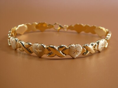 14K ゴールド サファイア ブレスレット XOXOデザイン REAL 925 STERLING SILVER XO X HEART BRACELET 14K YELLOW GOLD FINISH