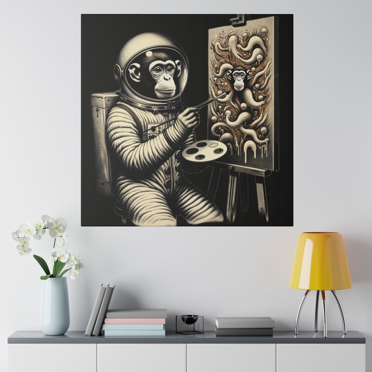 Matte Canvas Wall Art Monkey Astronaut Artist Painting Abstract