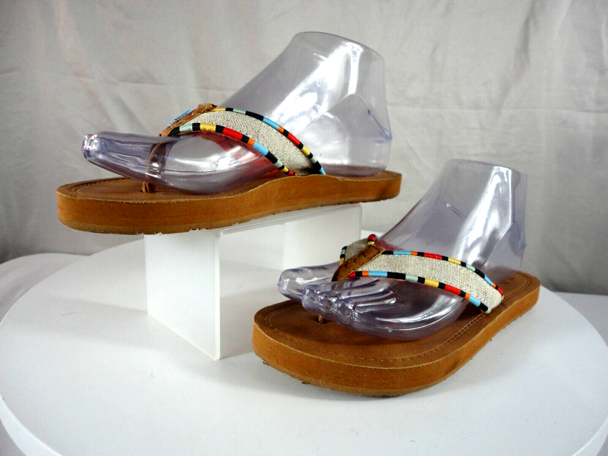 New Toms Brown Leather Flip Flop Sandals Slides Women display picture 2