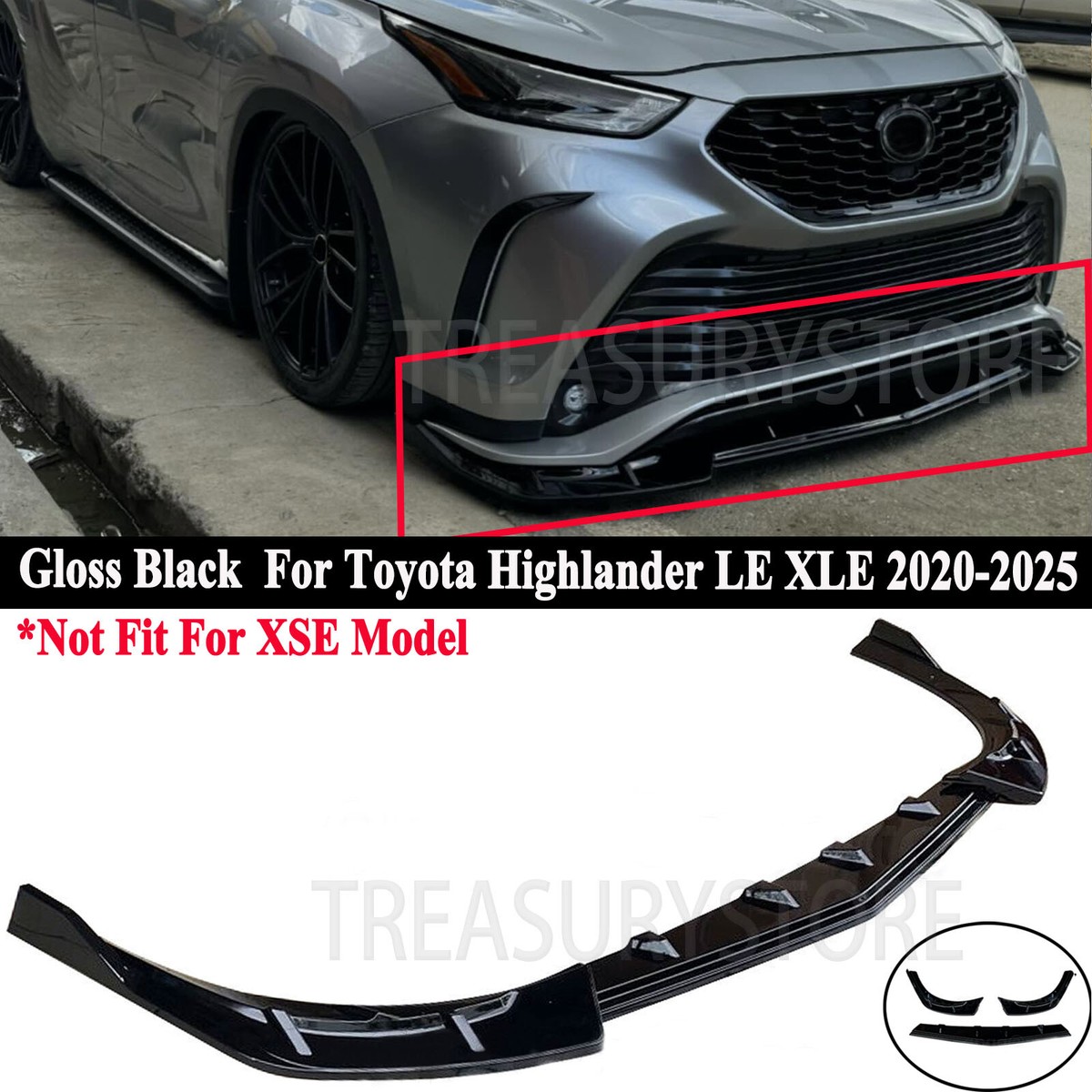 For Toyota Highlander LE XLE 2020-2025 Front Bumper Lip Splitter