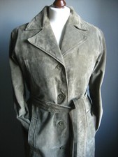 Green Leather Coat Trench 14 16 Belt Long Khaki Padded Warm Soft Beth Terrell