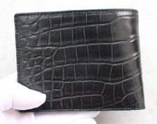 Full Black Real Crocodile Belly Skin Leather Men's Bifold Wallet Q33