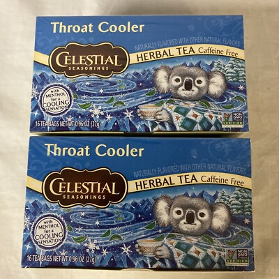Lot of 2 Celestial Seasonings Throat Cooler 16 Tea Bags Each BB 8/22/25 FS!