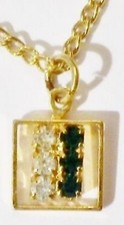 pendentif chaine bijou vintage couleur or cristaux diamant vert émeraude * 4995