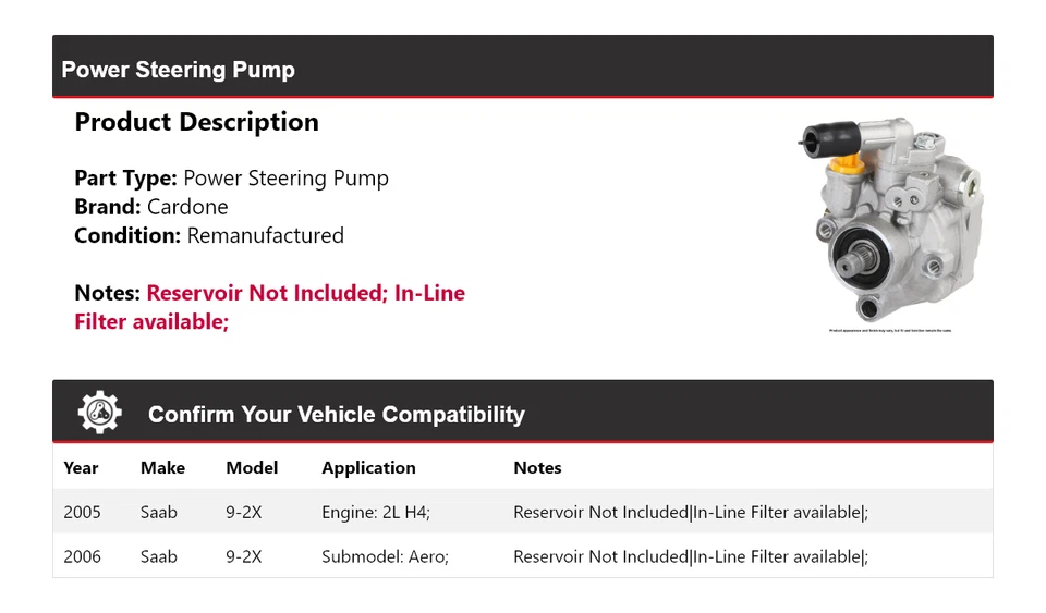 Bomba de dirección asistida Cardone Saab 9-2X 2005-2006 Foto 2 de 4
