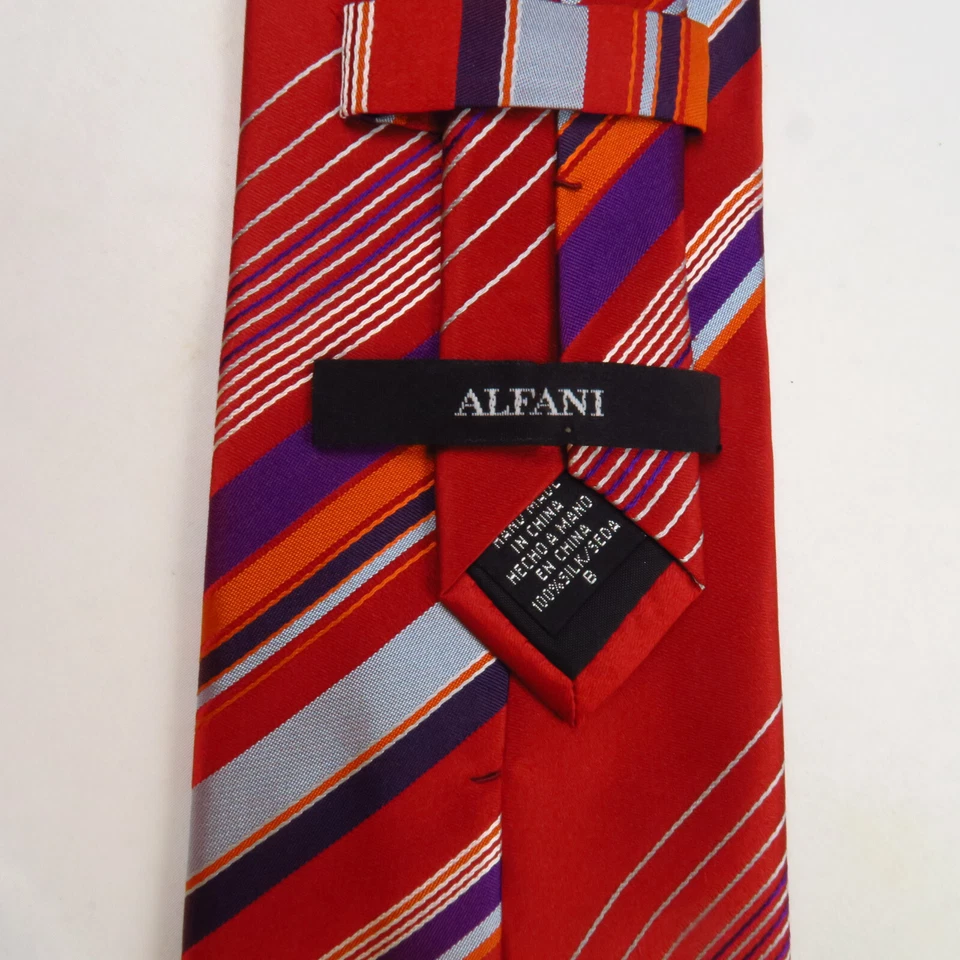 Alfani Bright Red Blue Striped Mens Neck Tie 58x4 Colorful Power Bold Vivid - Image 3 of 4