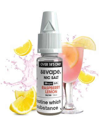 88 Vape E Liquid Nic Salts Raspberry Lemon 20mg Any Pen 50/50 Juice 10ml UK  Made