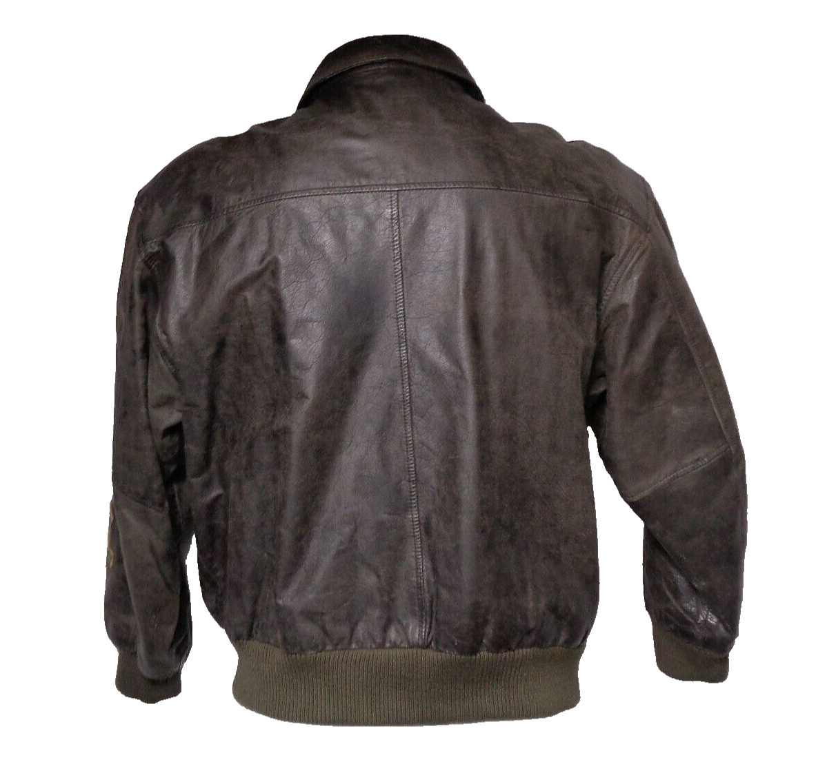 Mens Decorated Leather Jacket Global Identity Brown Airforce Bomber Sz Large VTG image 5