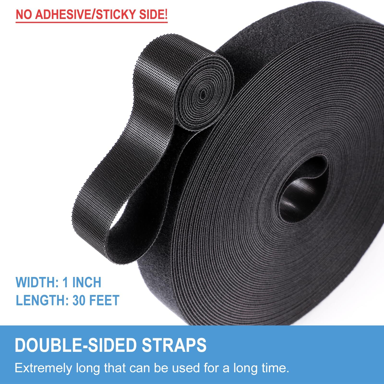 1 in x 30 ft Hook and Loop Roll | Double-Sided Strips, Self-Gripping Straps