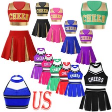Girls Cheerleading Dress Letter Print Tank Top with Pleated Skirt Set Halloween