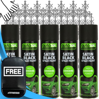 5x 500ml AUTOTEK SATIN BLACK Metal Gate Grills Pipes Spray Paint Cans SB500+G+M 