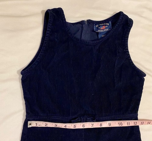 US Polo Assn. Girls TANK DRESS-Velvet Navy Blue Cotton-Zipper-Round Neck-Child 8 - Picture 6 of 7