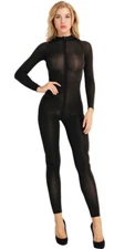 Women's Sheer Sexy Long Sleeve Bodysuit Jumpsuit Catsuit Body stocking Zipper. ^