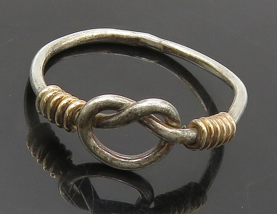 925 Sterling Silver - Vintage Two Tone Pretzel Knot Band Ring Sz 6 - RG16147