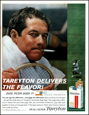 tennis players who smoke cigarettes 1962 male Tennis player smoking Tareyton cigarettes retro photo print ad  L29