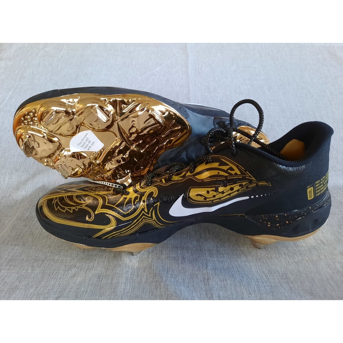 Nike Men US 14 Alpha Huarache Elite 3 Low Baseball Cleats Black Gold CV3553-001 Nike Alpha Huarache Elite 3 Low Baseball Cleats Black Gold  main image 2