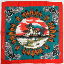 Southwestern Eagle Feather Bandana Handkerchief Red Vintage 21" x 20.5" USA New