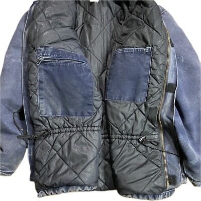 VTG Carhartt C26 MDT Quilted Lined Coat Jacket Blue Distressed