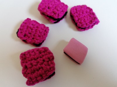 Colorado pink schwarz ***4 Stück*** Gehäkelt, Kinderküche **handmade**, Neu 