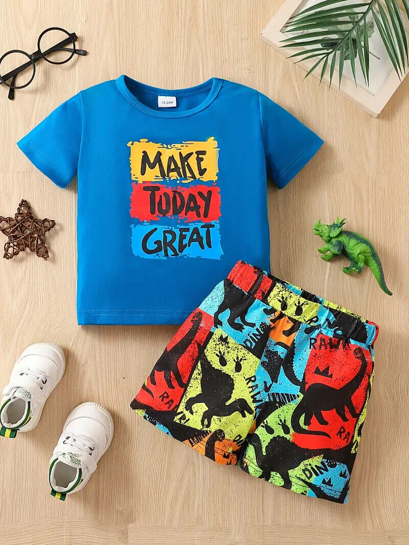 Boys Color Block Outfit - Casual Summer Clothes with ""Make Today Great set of 2