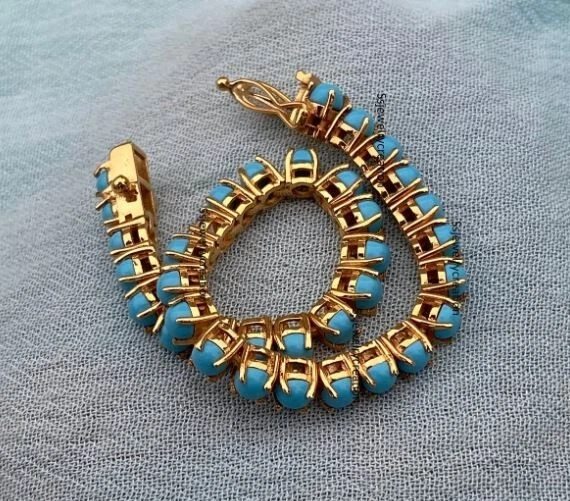 Brazalete Tenis Cabujón Redondo Turquesa La Bella Durmiente en Plata 925 Foto 2 de 4