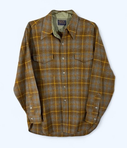 Camisa de Campo Pendleton De Colección Para Hombres 16.5 Marrón Lana Hecha en EE. UU. Cabaña Tareas Granero