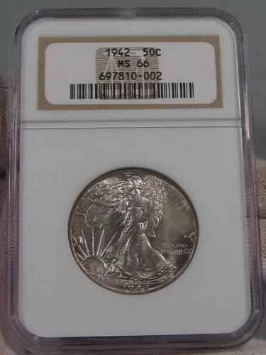 BU GEM 1942 Walking LIBERTY Half Dollar NGC MS66 Toned.  #50