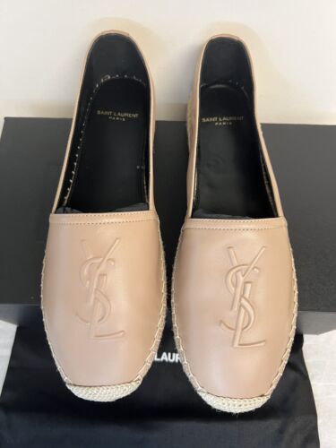 Autentica espadrillas Saint Laurent in pelle di agnello con logo, nuda, taglia 38, NUOVA! - Foto 2 di 13