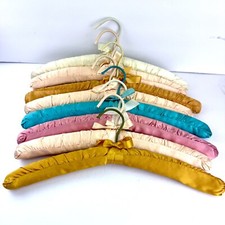 Vtg Lot 8 Padded Hangers Hanger Satin Lingerie Clothes Peach Gold Aqua Rose
