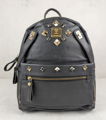 MCM Rucksack Visetos Black Canvas Small Leather Backpack