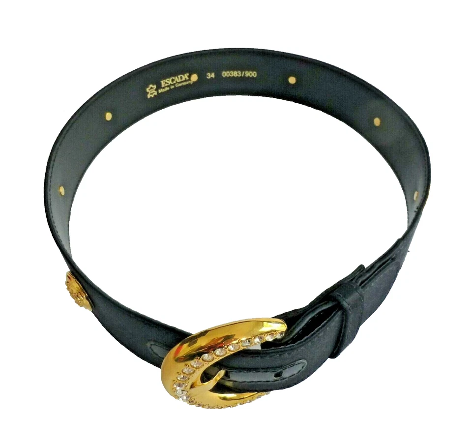 Escada Belt Vintage Black Satin with Gold and Rhinestones Size Small NWOT - Image 3 of 4