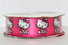 Offray Sanrio Hello Kitty Decorative Ribbon Pink holding Apple 7/8" x 9' Uncut