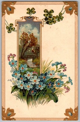 Antique Postcard Forget-me-not Floral Bouquet Nevada, Iowa 1910s