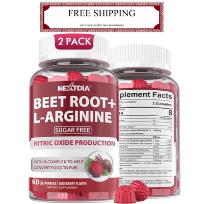 Beet Root Gummies & L-Arginine Nitric Oxide Supplements for Men & Women w/Org...