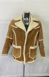 Men's Vintage 70s Grande Bay Suede Leather Faux Fur Rancher Jacket Size 40