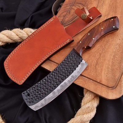 CUSTOM HAND FORGED CARBON STEEL CLEAVER MEAT BUTCHER CHOPPER KNIFE W/SHEATH