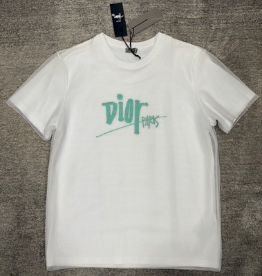 Dior Shawn Stussy White Green Logo Short Sleeve Double Layer T