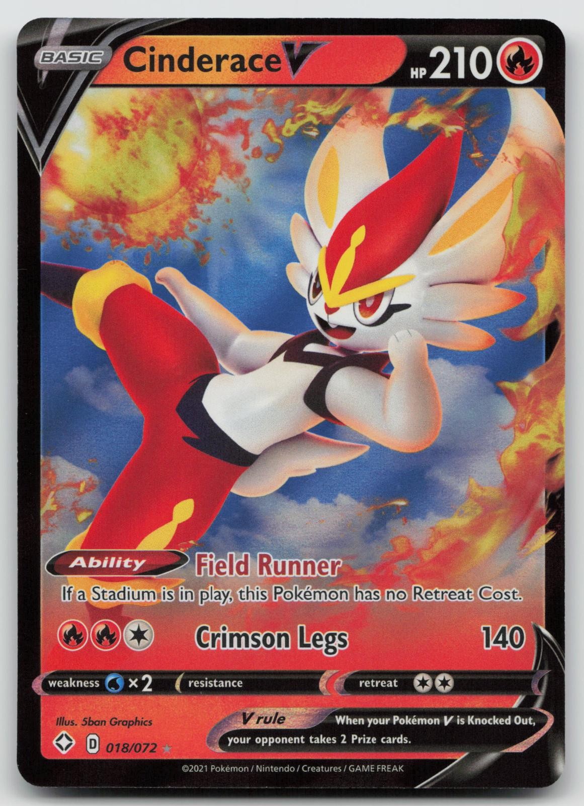 Cinderace V 018/072 Holo V Rare Shining Fates Pokemon Holo Near Mint