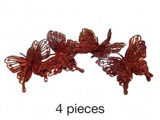 Set Of 4 Red Glittered Butterflies