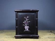 8" Old Retro Huanghuali Wood Plum Blossom Orchid Bamboo Chrysanthemum Brush Pot