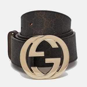 Ceinture Gucci marron foncé GG Supreme toile imbriquée boucle G 95 cm
