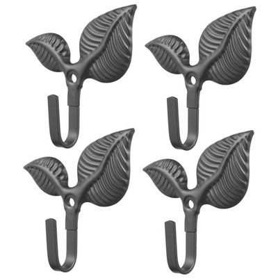 Wall Mounted Leaf Hook 4-Pack Vintage Rustic Cast Iron Decorative Metal Hooks...